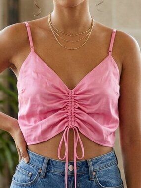 Aerie Satin Cinched Cropped Tank Top Starlet Pink Size M